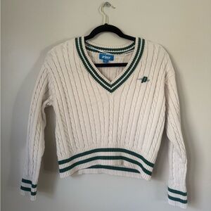 Prince Women's V-Neck Sweater in Cream and Green